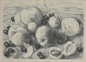 Carlo Levi - Natura morta con ciliege, albicocche e limoni