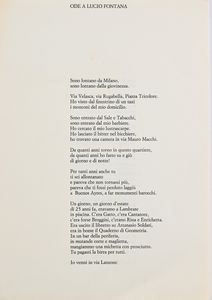 Leonardo   Sinisgalli : Ode a Lucio Fontana dal volume L'Et della Luna edito da Mondadori  - Asta La Collezione Enrico e Antonello Falqui. Di padre in figlio una vita nell'arte. - Associazione Nazionale - Case d'Asta italiane