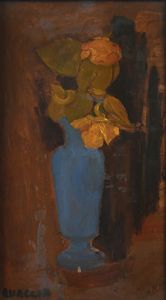 Carlo Quaglia - Rose su vasetto azzurro