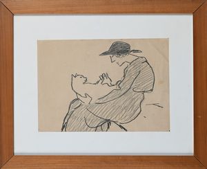 Nino Bertoletti : Donna con il gatto  - Asta La Collezione Enrico e Antonello Falqui. Di padre in figlio una vita nell'arte. - Associazione Nazionale - Case d'Asta italiane