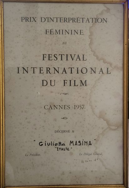 Masina, Giulietta (San Giorgio di Piano, 22 febbraio 1921 – Roma, 23 marzo 1994)  - Asta Memorabilia storici e cinematografici - Associazione Nazionale - Case d'Asta italiane