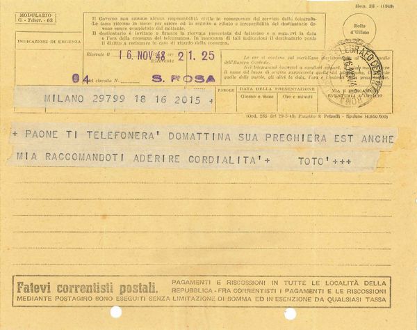 Totò , Riva Mario (Roma, 26 gennaio 1913 – Verona, 1º settembre 1960)  - Asta Memorabilia storici e cinematografici - Associazione Nazionale - Case d'Asta italiane