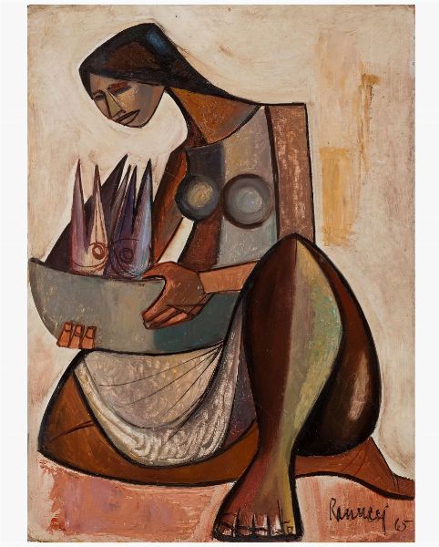 LUCIO RANUCCI : Femme au panier de poissons  - Asta Arte Moderna e Contemporanea - Associazione Nazionale - Case d'Asta italiane