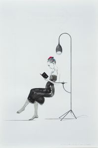 Charles Avery - Untitled (Girl wearing abbreviated Empiricist bonnet, with lamp #1)