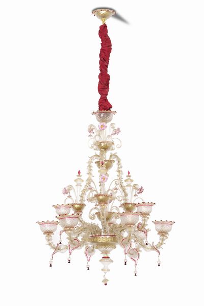 Lampadario in vetro di Murano, XX secolo  - Asta Antiquariato - Associazione Nazionale - Case d'Asta italiane