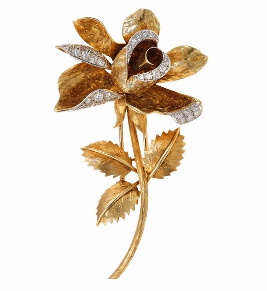Boucheron, Paris. Clip Rosa con diamanti  - Asta Fine Jewels - Associazione Nazionale - Case d'Asta italiane