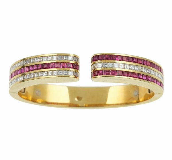 Bracciale rigido con rubini e diamanti  - Asta Fine Jewels - Associazione Nazionale - Case d'Asta italiane