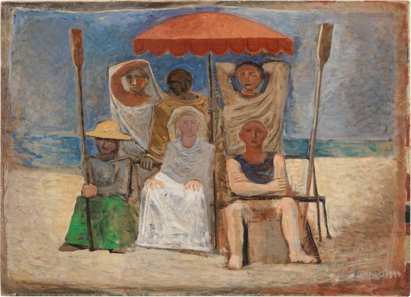 Massimo Campigli : Bagnanti sotto l'ombrellone  - Asta Arte Contemporanea - Associazione Nazionale - Case d'Asta italiane