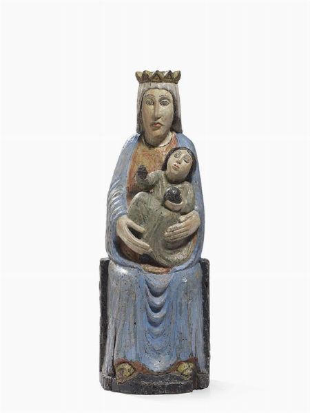 Arte popolare del XVII secolo : Madonna in trono col Bambino  - Asta ARREDI E DIPINTI ANTICHI - Associazione Nazionale - Case d'Asta italiane