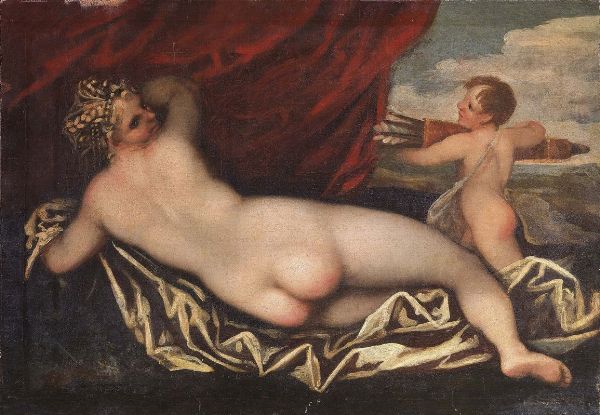 Scuola veneta del XVII secolo : Venere e Cupido  - Asta ARREDI E DIPINTI ANTICHI - Associazione Nazionale - Case d'Asta italiane