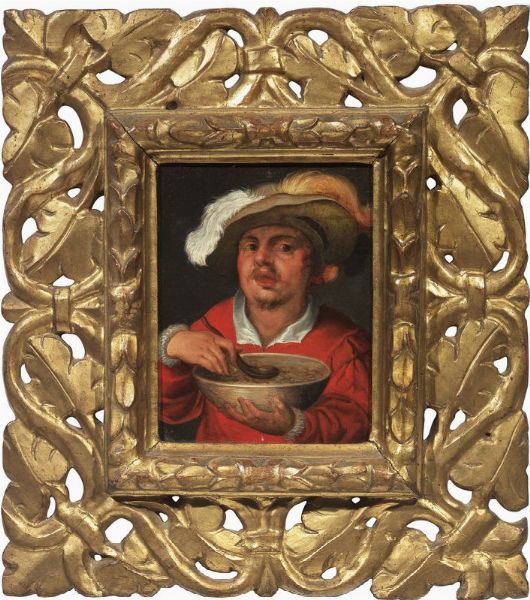 Scuola olandese del XVII secolo : Il mangiafagioli  - Asta ARREDI E DIPINTI ANTICHI - Associazione Nazionale - Case d'Asta italiane