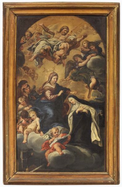 Scuola toscana del XVIII secolo : Madonna con Santa Caterina  - Asta ARREDI E DIPINTI ANTICHI - Associazione Nazionale - Case d'Asta italiane