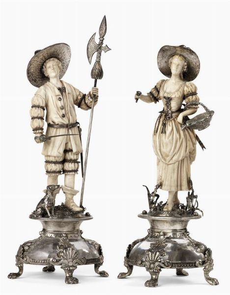 Due sculture in avorio, argento e cristallo di Rocca  - Asta ARREDI E DIPINTI ANTICHI - Associazione Nazionale - Case d'Asta italiane