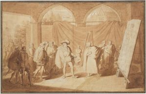 Vincenzo Camuccini - Un pittore presenta una pala con La Madonna e il Bambino in trono