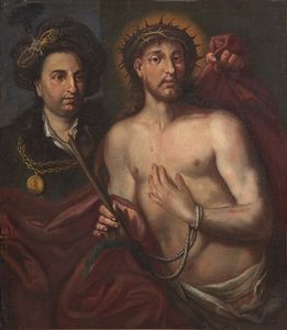 Scuola veneta fine XVII - inizio XVIII secolo - Ecce Homo con ritratto del pittore