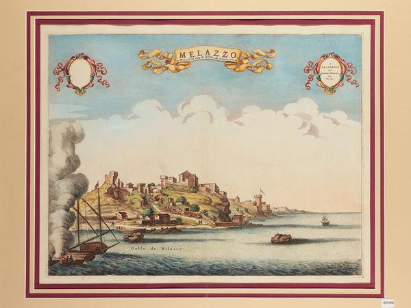 Pierre Mortier : Melazzo ou Milazzo, Ville de la Valle de Demona, en Sicile  - Asta La Sicilia in una collezione di stampe - Associazione Nazionale - Case d'Asta italiane