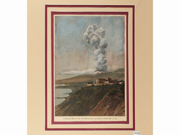 Eruzione dell'Etna - Veduta di Santa Maria a Randazzo - Limino  - Asta La Sicilia in una collezione di stampe - Associazione Nazionale - Case d'Asta italiane