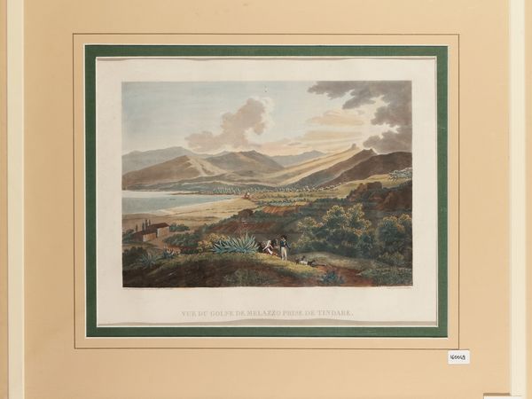 Achille-Etienne Gigault de La Salle : Vue du Golfe de Melazzo prise de Tindare (1822)  - Asta La Sicilia in una collezione di stampe - Associazione Nazionale - Case d'Asta italiane