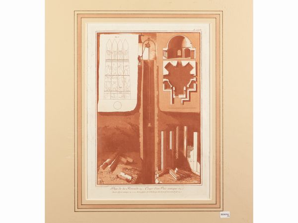 Jean-Pierre Louis Laurent Houel : Tombeau antique ...  Catane - Plan de la Rotonde Coupe d'un Puis antique  - Asta La Sicilia in una collezione di stampe - Associazione Nazionale - Case d'Asta italiane