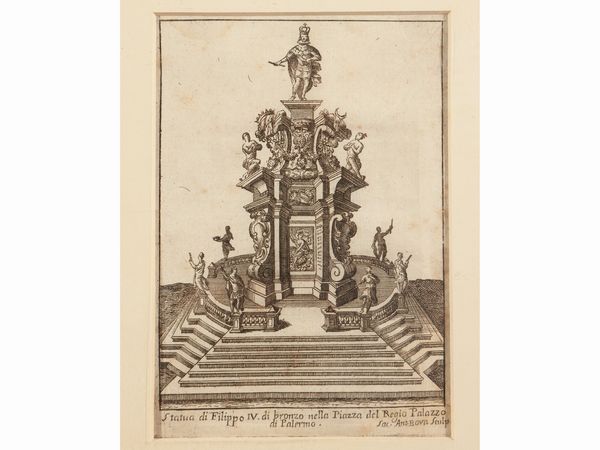 Statua di Filippo IV - Statua di Filippo V  - Asta La Sicilia in una collezione di stampe - Associazione Nazionale - Case d'Asta italiane