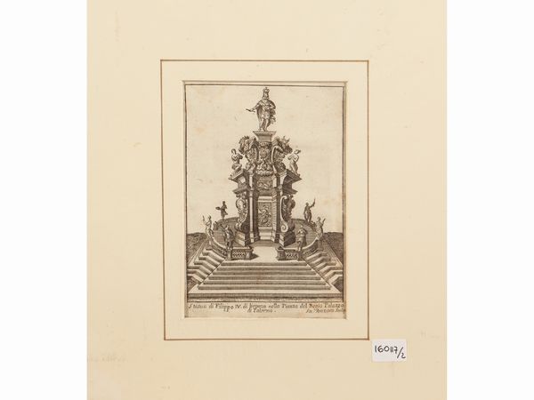 Statua di Filippo IV - Statua di Filippo V  - Asta La Sicilia in una collezione di stampe - Associazione Nazionale - Case d'Asta italiane