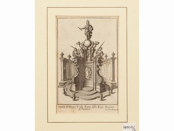 Statua di Filippo IV - Statua di Filippo V  - Asta La Sicilia in una collezione di stampe - Associazione Nazionale - Case d'Asta italiane