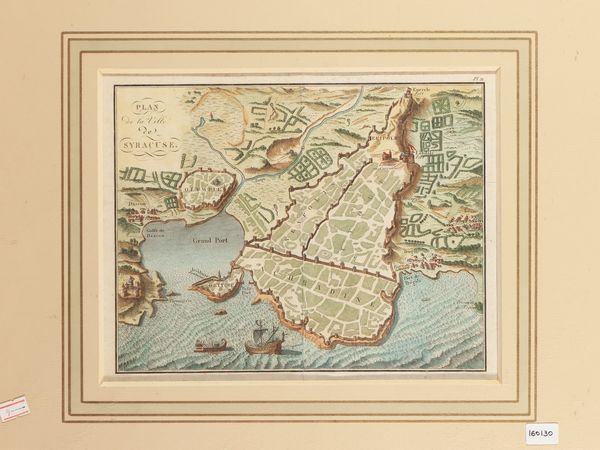 Jacques-Philippe Le Bas, : Plan de la Ville de Syracuse  - Asta La Sicilia in una collezione di stampe - Associazione Nazionale - Case d'Asta italiane