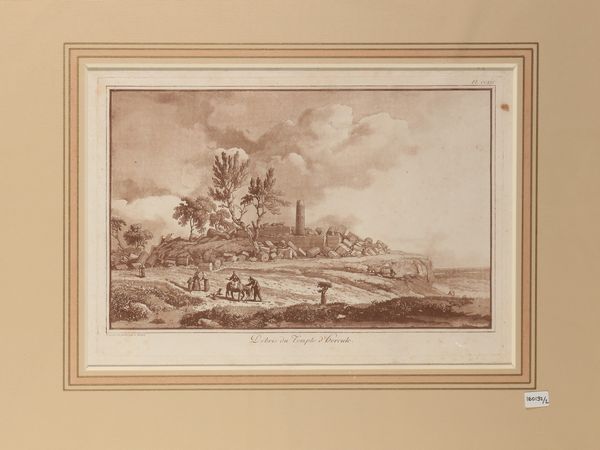 Jean-Pierre Louis Laurent Houel : Dbris du Temple d'Hercule - Vue du Temple de Junon Lucine  - Asta La Sicilia in una collezione di stampe - Associazione Nazionale - Case d'Asta italiane