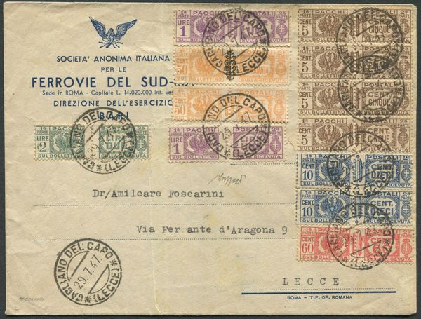 1947, Repubblica Italian, busta da Garagliano del capo per Lecce del 29 luglio 1947.  - Asta Filatelia e Storia Postale - Associazione Nazionale - Case d'Asta italiane