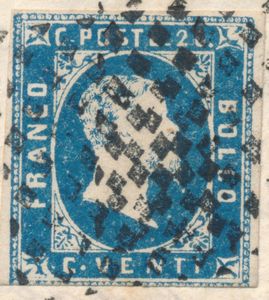 1852, Sardegna, Lettera da Chambery (Savoia)a Nizza affrancata con francobollo di Sardegna, I emissione, 1851, 20c. azzurro chiaro (2g)  - Asta Filatelia e Storia Postale - Associazione Nazionale - Case d'Asta italiane