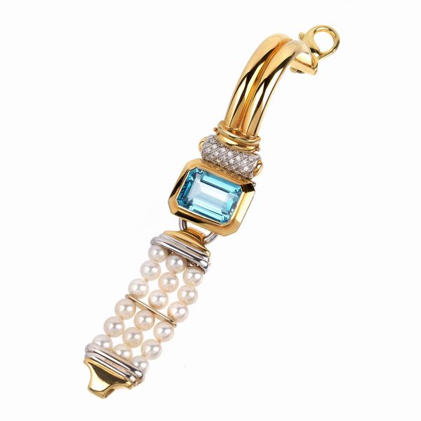 BRACCIALE CON PERLE DIAMANTI E PIETRA SEMIPREZIOSA  - Asta Gioielli - Associazione Nazionale - Case d'Asta italiane