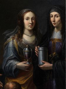 Scuola dell'Italia centrale, metà del secolo XVIII : Piet� con due sante  - Asta Dipinti e Disegni Antichi - Associazione Nazionale - Case d'Asta italiane