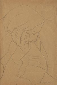 FELICE CASORATI Novara 1883 - 1963 Torino - Donna pensosa 1950 circa