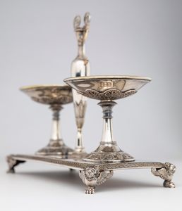 Saliera doppia in argento 950/000, Parigi 1798, argentiere Philippe Jean Baptiste Houges  - Asta Argenti Antichi e da Collezione - Associazione Nazionale - Case d'Asta italiane