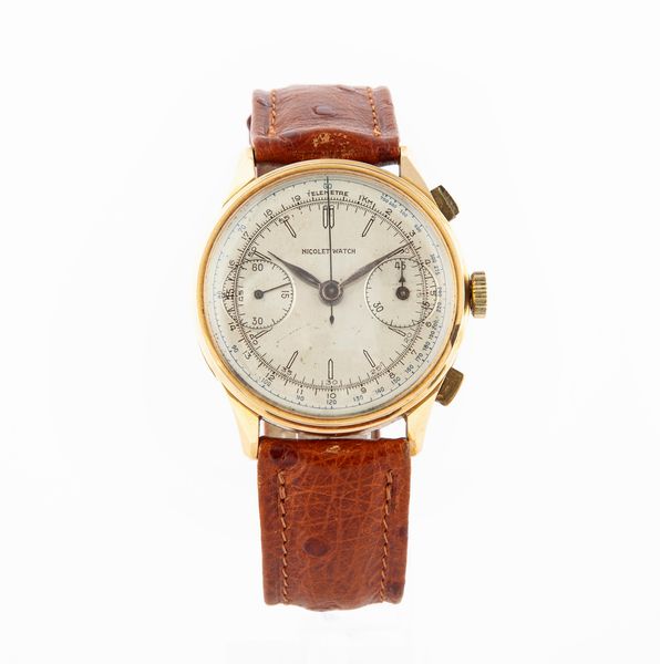 Nicolet Watch, cronografo da polso in oro  - Asta Importanti Gioielli e Orologi da polso e da tasca - Associazione Nazionale - Case d'Asta italiane