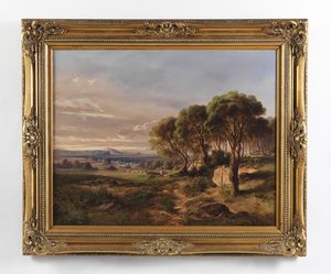GIGANTE GIACINTO (1806 - 1876) : Attribuito a. Paesaggio con pastore e gregge nei pressi di una citt� costiera  - Asta Asta 460 | ARTE ANTICA E DEL XIX SECOLO - Da una dimora veneta e altre committenze Tradizionale - Associazione Nazionale - Case d'Asta italiane