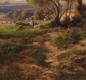 GIGANTE GIACINTO (1806 - 1876) : Attribuito a. Paesaggio con pastore e gregge nei pressi di una citt� costiera  - Asta Asta 460 | ARTE ANTICA E DEL XIX SECOLO - Da una dimora veneta e altre committenze Tradizionale - Associazione Nazionale - Case d'Asta italiane