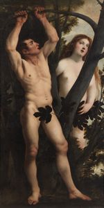 DELLA VECCHIA PIETRO (1603 - 1678) : Adamo ed Eva  - Asta Asta 460 | ARTE ANTICA E DEL XIX SECOLO - Da una dimora veneta e altre committenze Tradizionale - Associazione Nazionale - Case d'Asta italiane