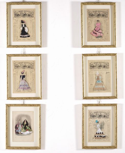Lotto di undici stampe, alcune da La Mode Illustrée, fine XIX-inizio XX secolo  - Asta Fabio Fazio, arredi e ricordi di una casa di campagna - Associazione Nazionale - Case d'Asta italiane