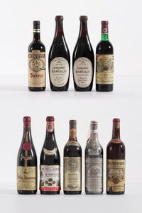 Nove bottiglie di vino tra cui alcune di Barolo  - Asta Fabio Fazio, arredi e ricordi di una casa di campagna - Associazione Nazionale - Case d'Asta italiane
