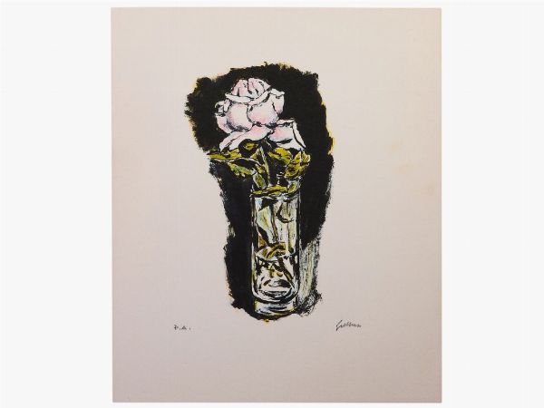 Renato Guttuso : Vaso con rosa e limoni  - Asta Grafica contemporanea: La Collezione di Leonardo Vasile - Associazione Nazionale - Case d'Asta italiane