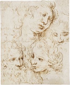 JACOPO NEGRETTI detto PALMA IL GIOVANE - Studio di quattro teste