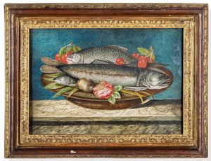 Octavianus Monfort (attivo in Piemonte nel XVII secolo) : Nature morte con pesci e frutti  - Asta Old Masters - Associazione Nazionale - Case d'Asta italiane