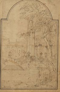 Antonio Luigi Galli da Bibbiena, Attribuito a - Capriccio con architetture e statua equestre