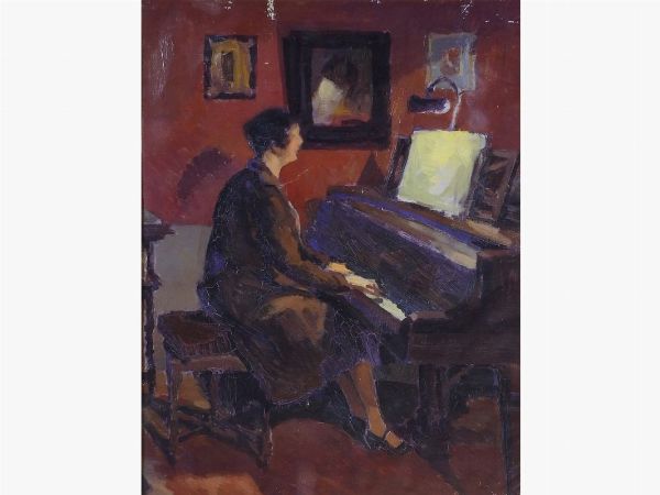 Donna al pianoforte Anni Quaranta  - Asta Arte moderna e contemporanea - Associazione Nazionale - Case d'Asta italiane