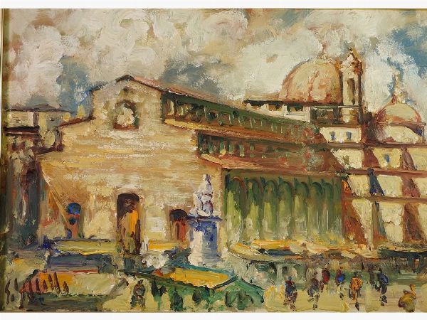 Emanuele Cappello : Veduta della Basilica di San Lorenzo a Firenze  - Asta Arte moderna e contemporanea - Associazione Nazionale - Case d'Asta italiane
