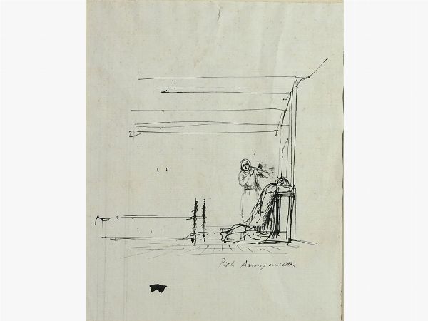 Pietro Annigoni : Scena d'interno con figure  - Asta Arte moderna e contemporanea - Associazione Nazionale - Case d'Asta italiane