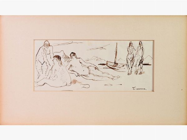 Felice Carena : Paesaggio marino con nudi  - Asta Arte moderna e contemporanea - Associazione Nazionale - Case d'Asta italiane