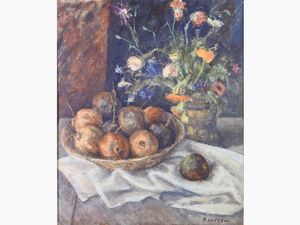 Francesco Inverni - Natura morta con melograni e fiori