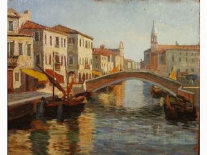 Scuola italiana del XX secolo - Veduta veneziana e Scorcio di mercato